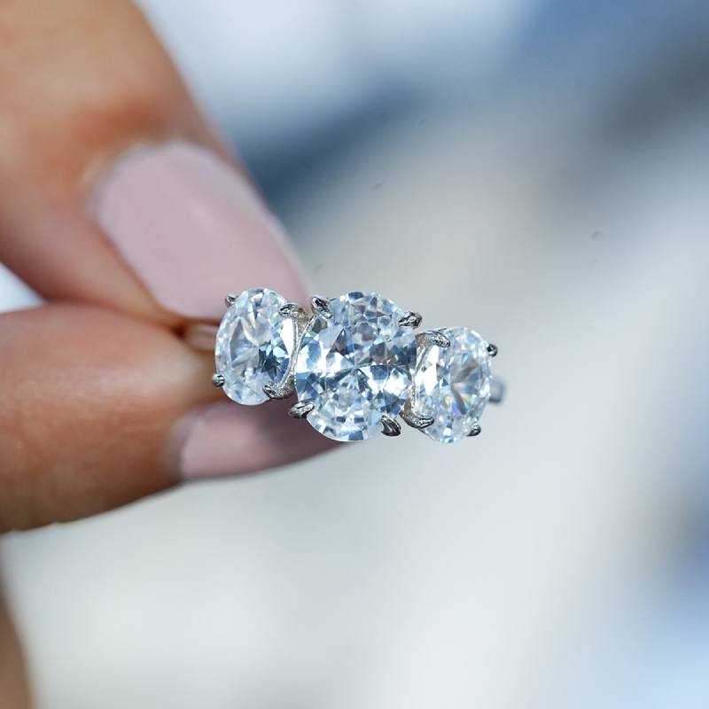 4CT Three-Stone Oval Moissanite Ring