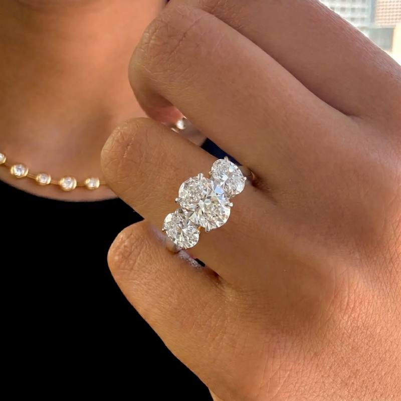 4CT Three-Stone Oval Moissanite Ring