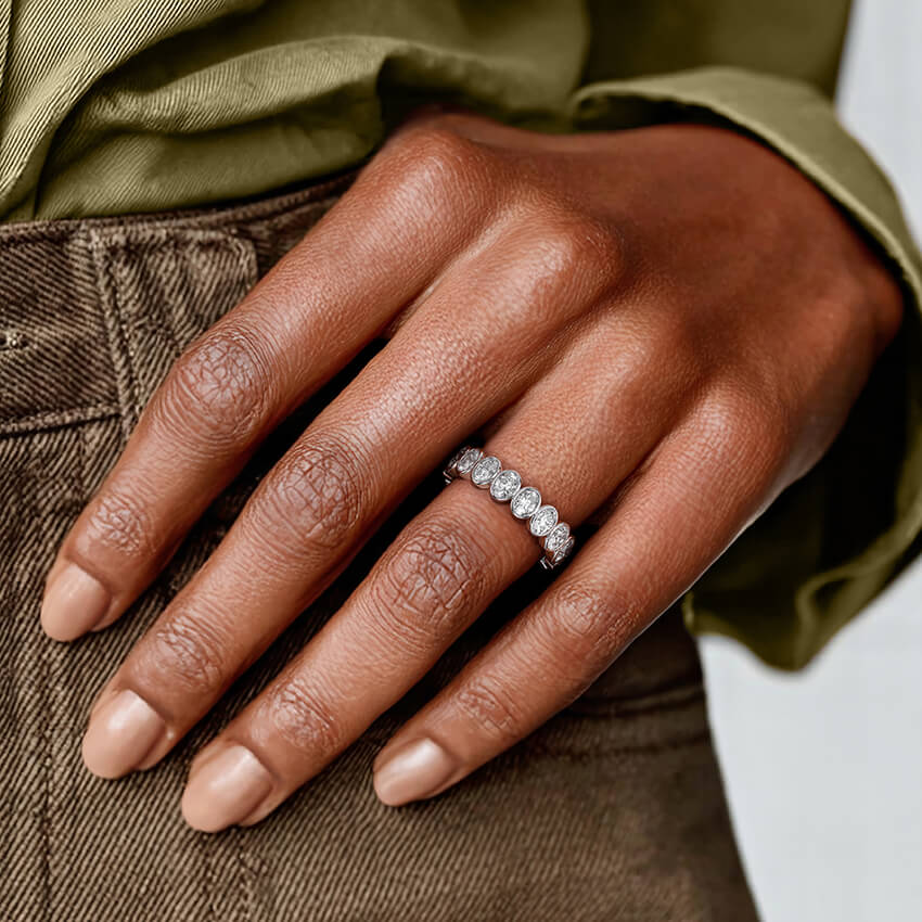Bezel Oval Moissanite Wedding Band