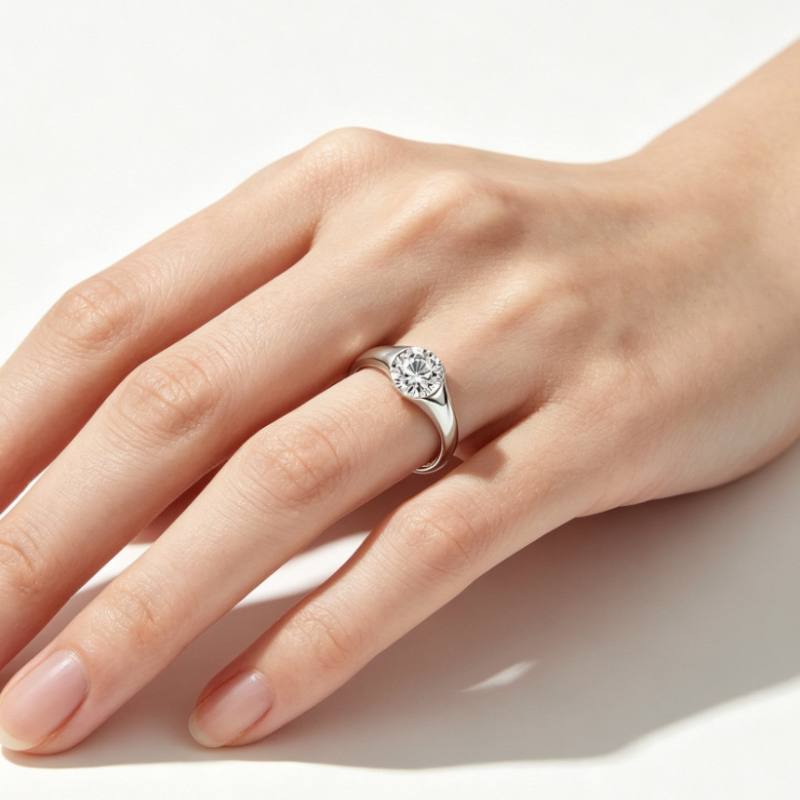 Bezel Round Moissanite Engagement Ring