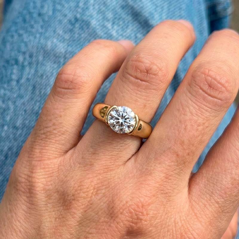 Half Bezel Moissanite Engagement Ring