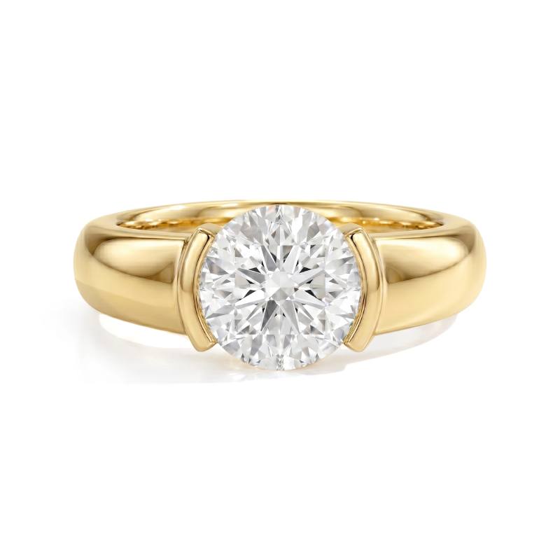 Half Bezel Moissanite Engagement Ring