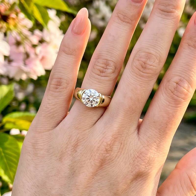 Half Bezel Moissanite Engagement Ring