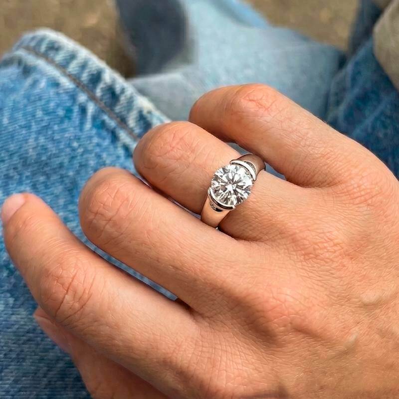 Half Bezel Moissanite Engagement Ring
