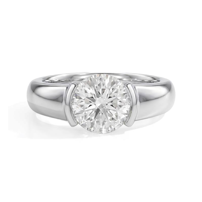 Half Bezel Moissanite Engagement Ring