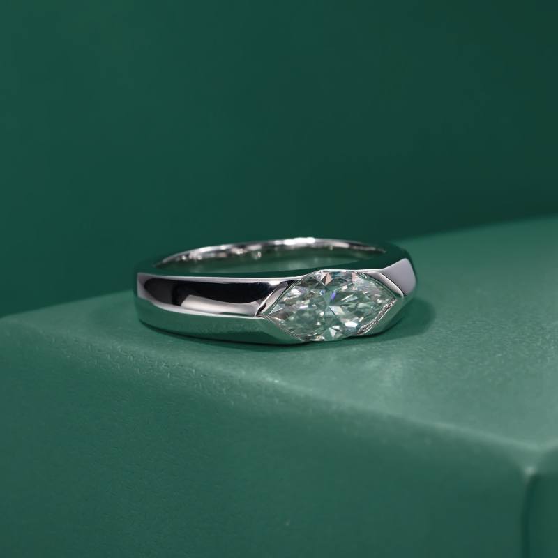 Half Bezel Marquise Moissanite Ring
