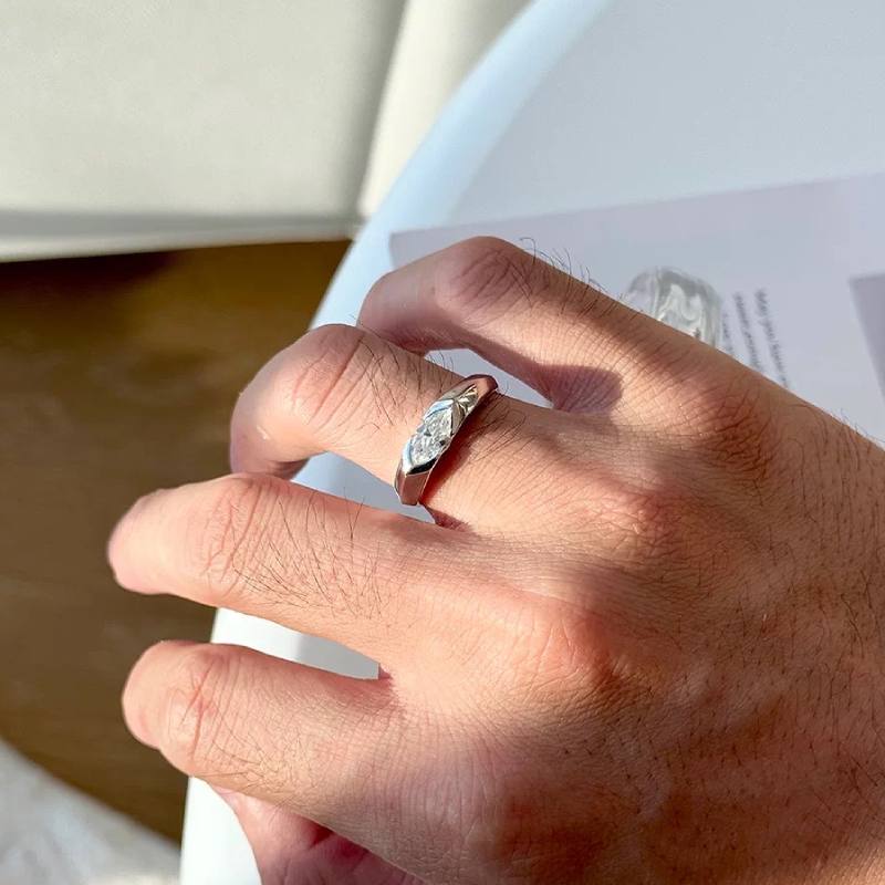 Half Bezel Marquise Moissanite Ring