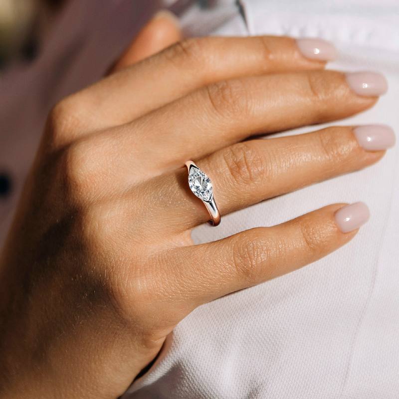 Half Bezel Marquise Moissanite Ring