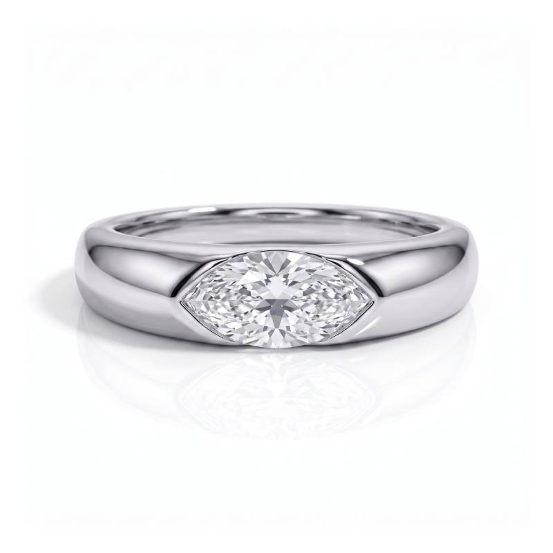 Half Bezel Marquise Moissanite Ring