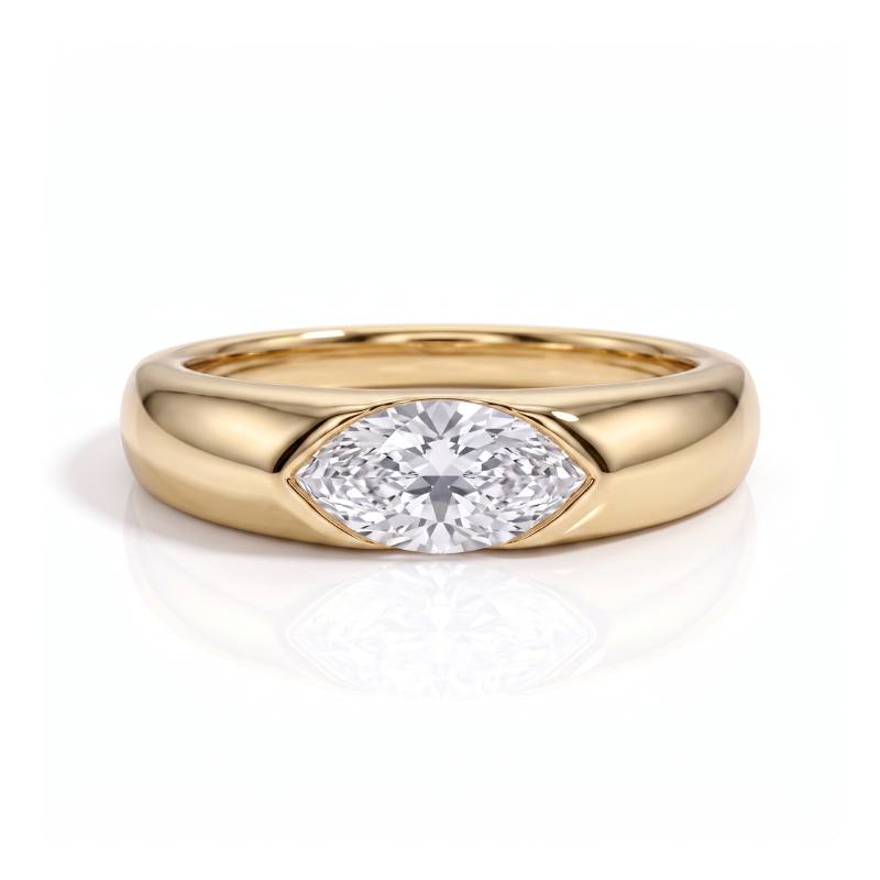Half Bezel Marquise Moissanite Ring