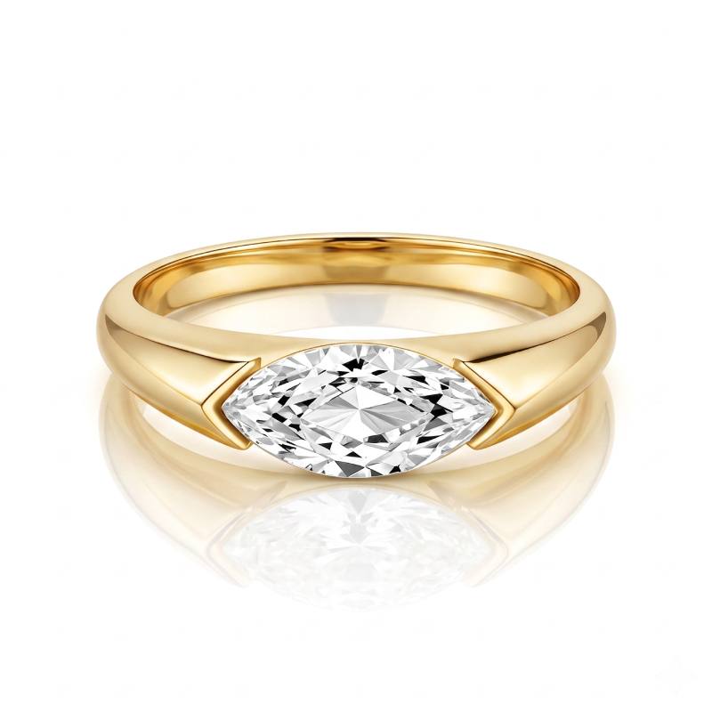 Half Bezel Marquise Moissanite Ring
