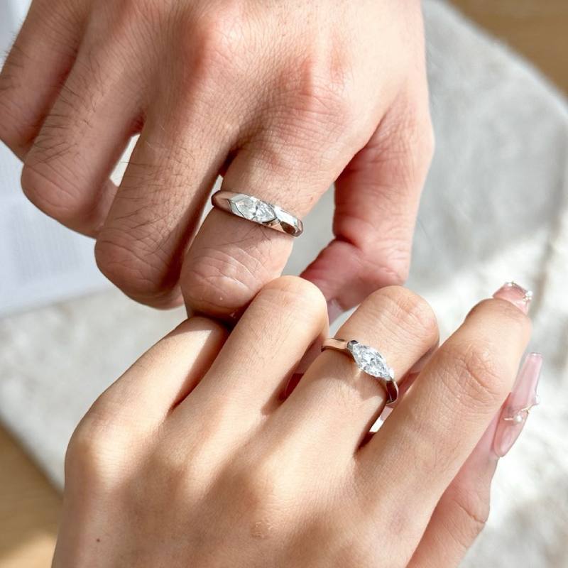 Half Bezel Marquise Moissanite Ring
