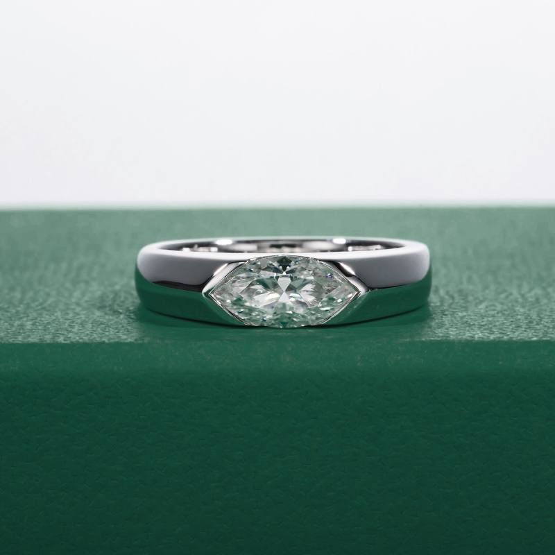 Half Bezel Marquise Moissanite Ring