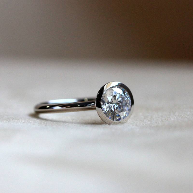 Bezel Setting Moissanite Engagement Ring 2.0 ct