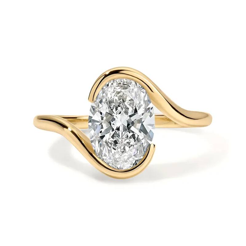 Half Bezel Oval Lab-Created Diamond Ring