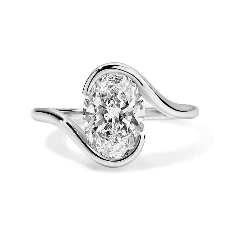 Half Bezel Oval Lab-Created Diamond Ring