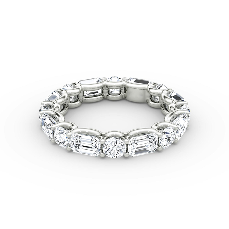 Eternity Round & Emerald Moissanite Wedding Band-VOOGME