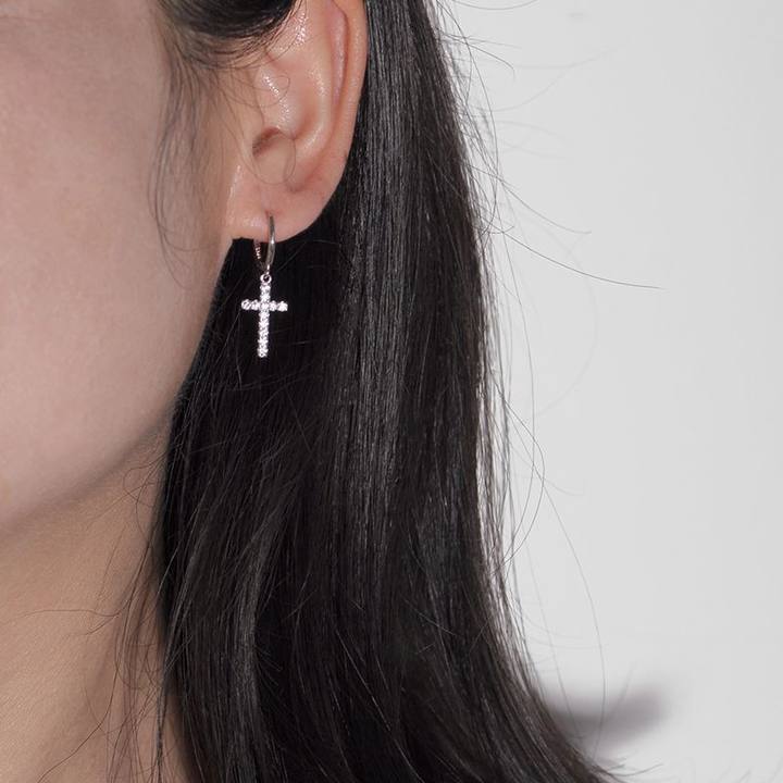 Cross Moissanite Drop Earrings-VOOGME