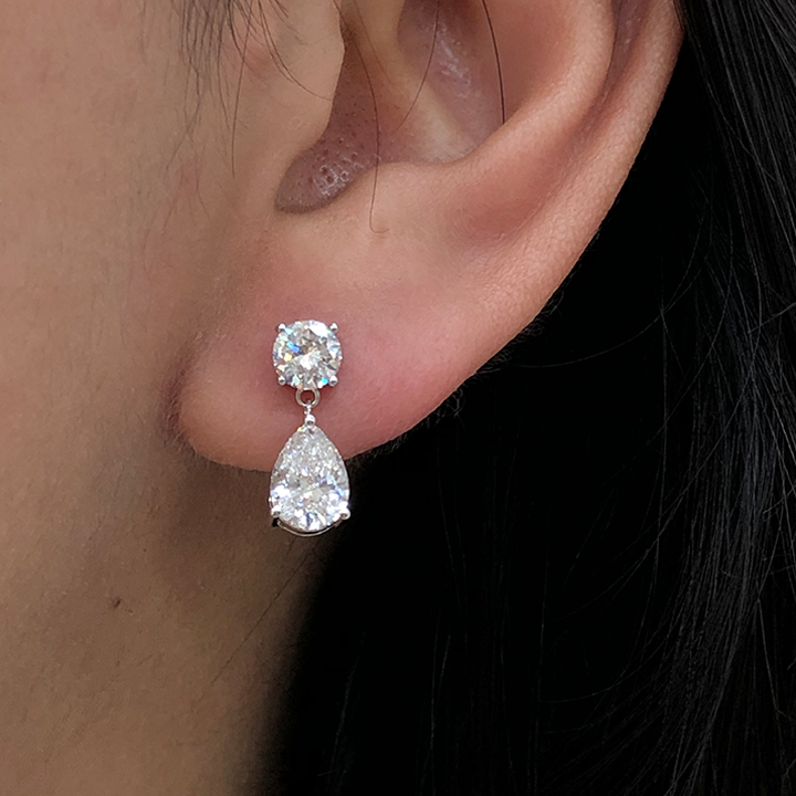 Duo Pear Moissanite Drop Earring-VOOGME
