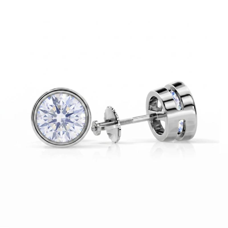 Bezel Setting Screw Back Moissanite Earrings