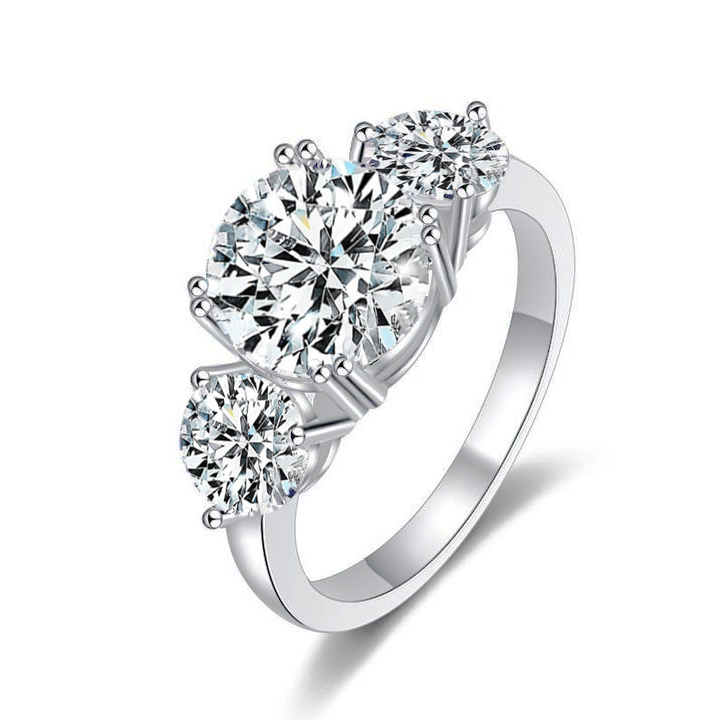 Three-Stone Double claws Moissanite Engagement Ring (3.0 ct. tw)-VOOGME