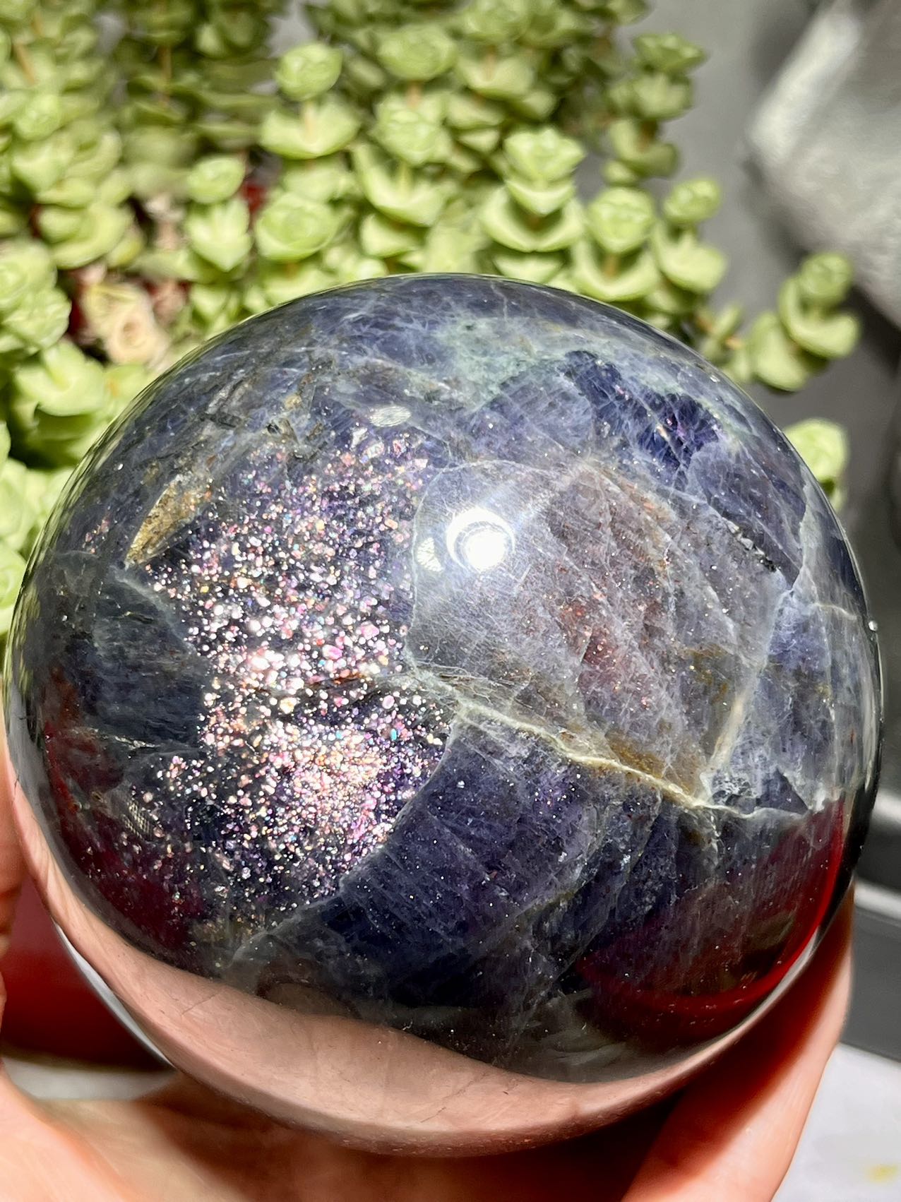 natural nice big lolite sphere with super nice sheen flash 