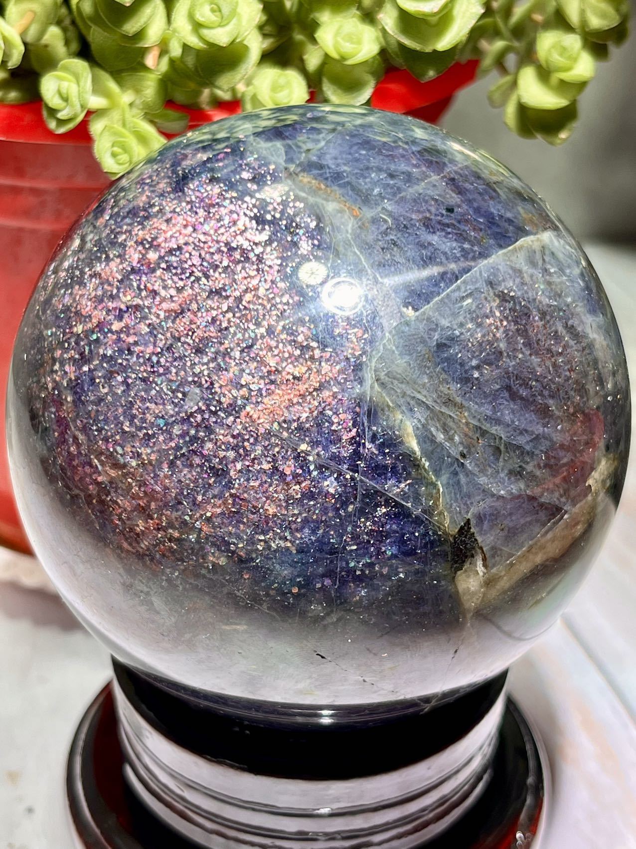 natural nice big lolite sphere with super nice sheen flash 