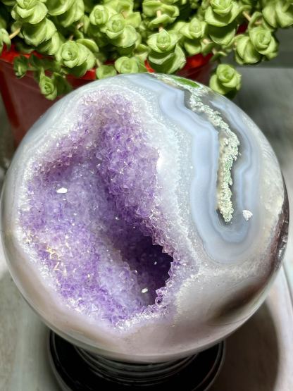 100% big natural amethyst moss agate sphere