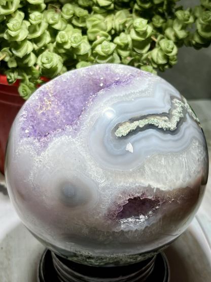 100% big natural amethyst moss agate sphere