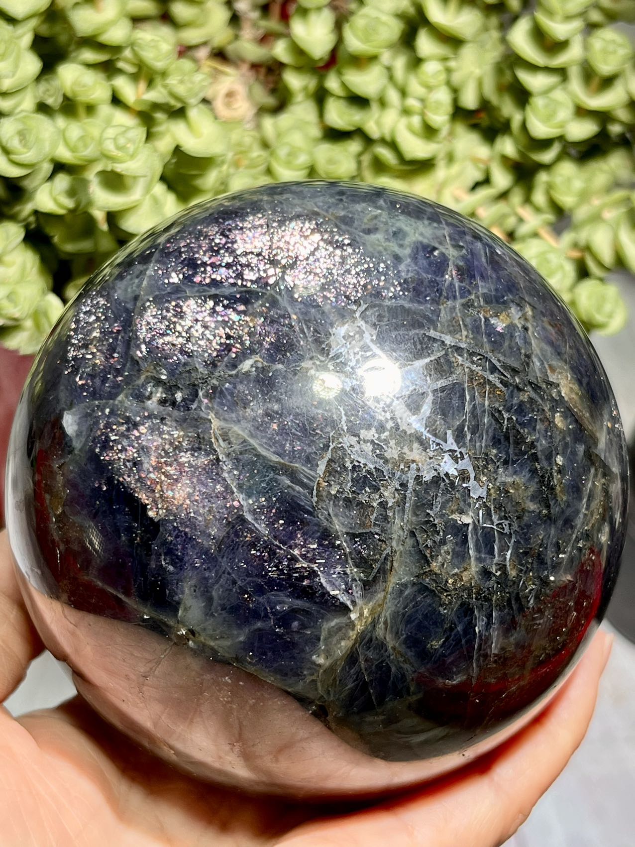 natural nice big lolite sphere with super nice sheen flash 