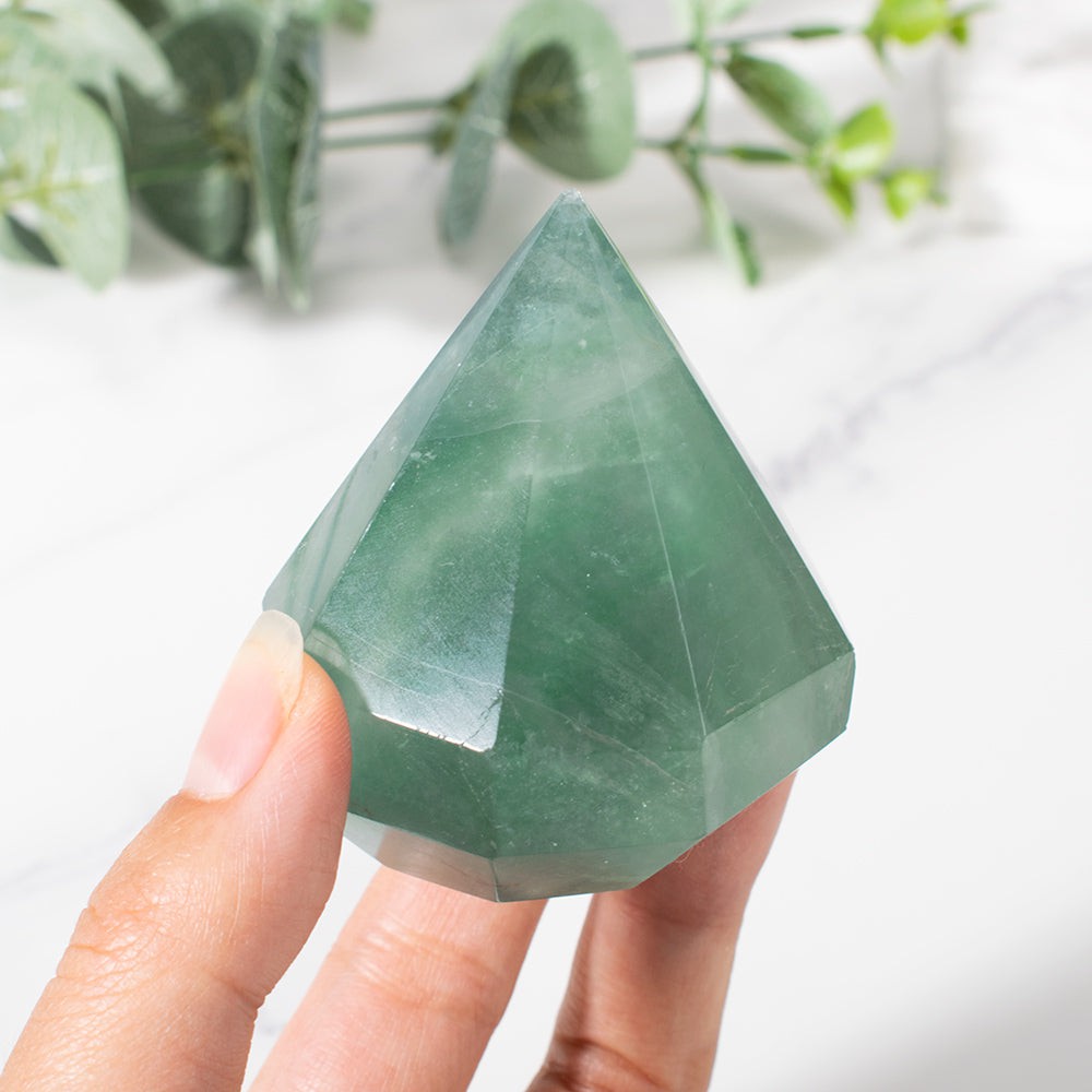 Green Fluorite Crystal Cut Diamond