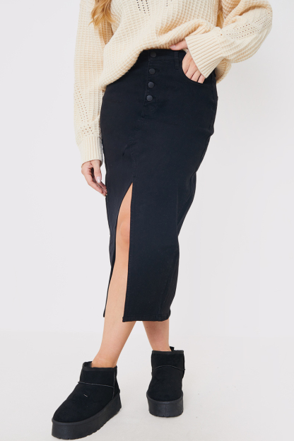 Split Hem Denim Midi Skirt