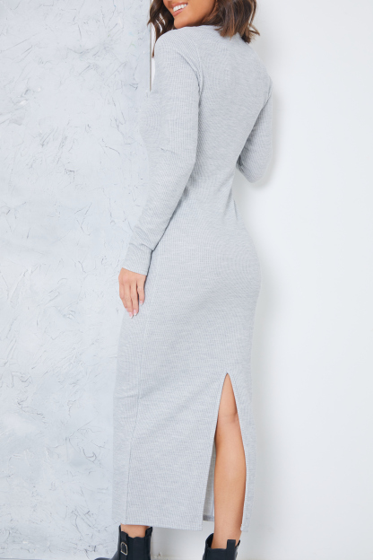 Ribbed Crew Neck Midi Dress