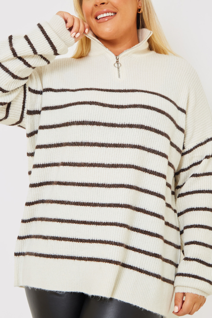 Stripe Collared Zip Up Jumper