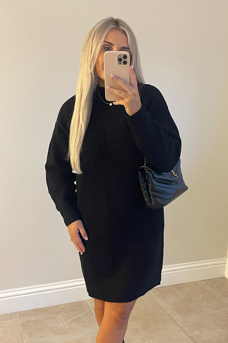 High Neck Knitted Jumper Dress