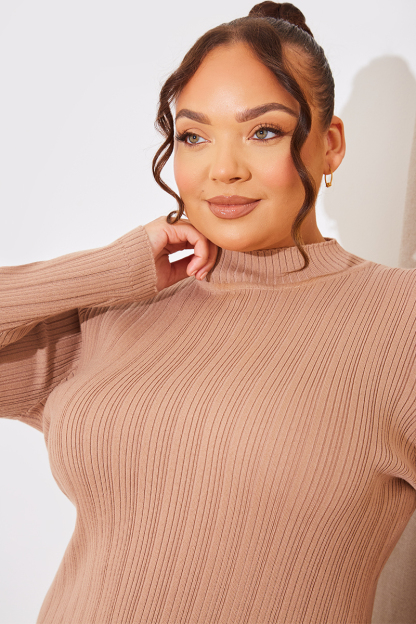 High Neck Variegated Rib Midi Dress