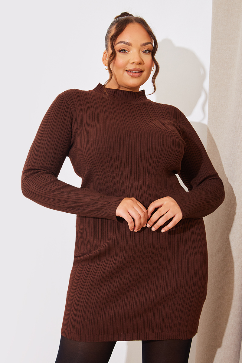 High Neck Variegated Rib Mini Dress