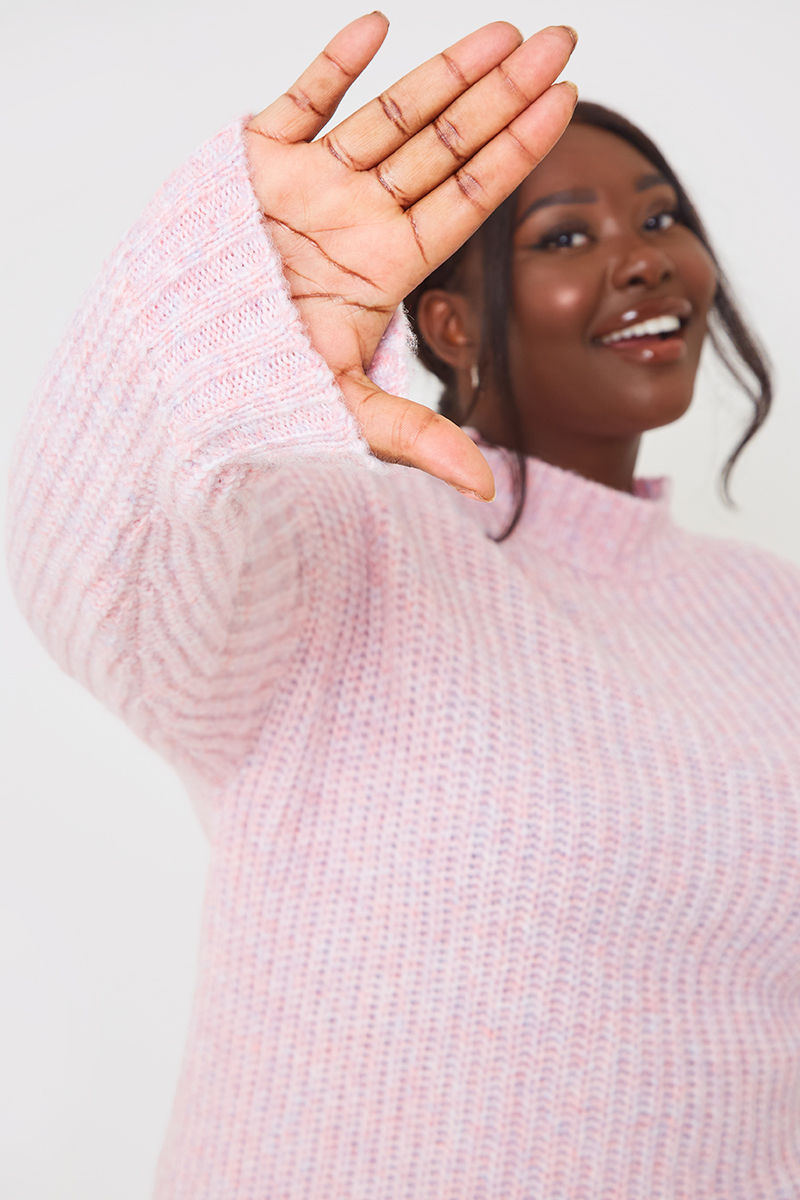 Recycled Space Dye High Neck Longline Knitted Jumper Dress