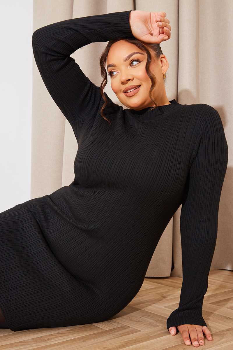 High Neck Variegated Rib Mini Dress