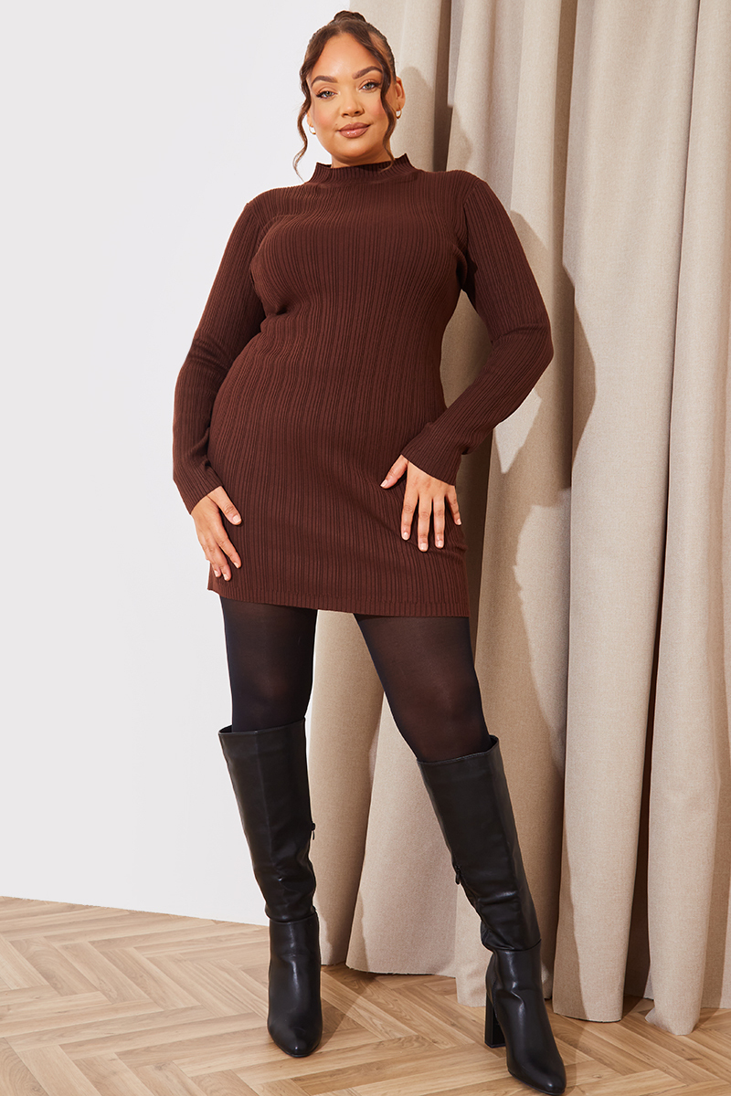 High Neck Variegated Rib Mini Dress