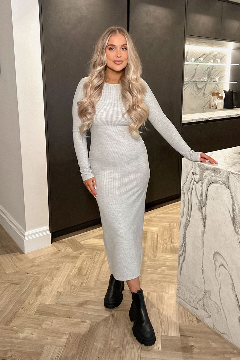 Ribbed Crew Neck Midi Dress