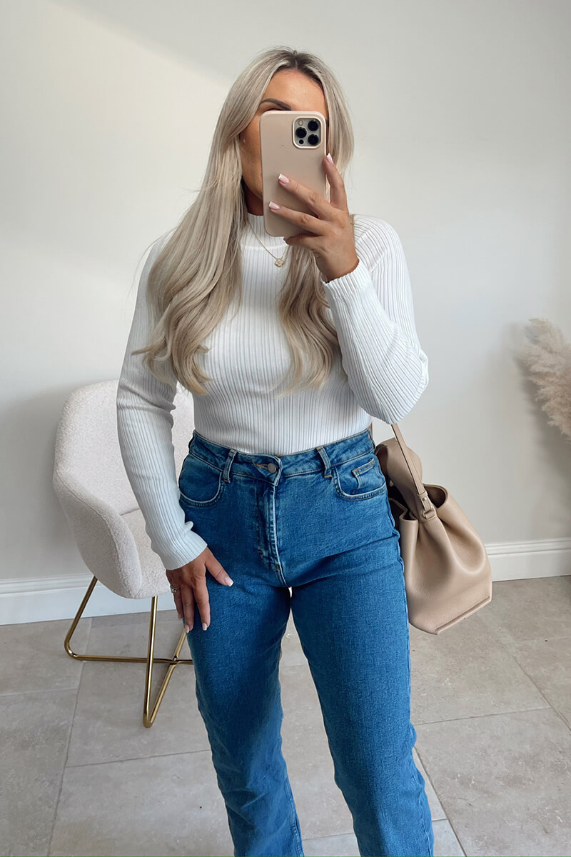 High Neck Variegated Rib Knit Top