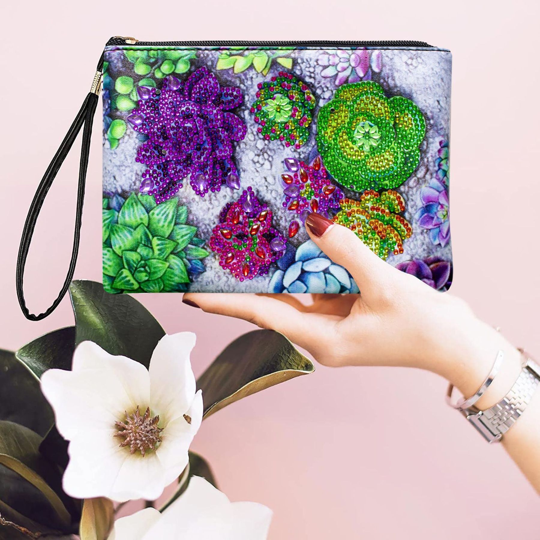 Cross mirror e-commerce fully hosted 5D diamond painting and painting handbag, makeup bag, succulent plant themed art craft bag