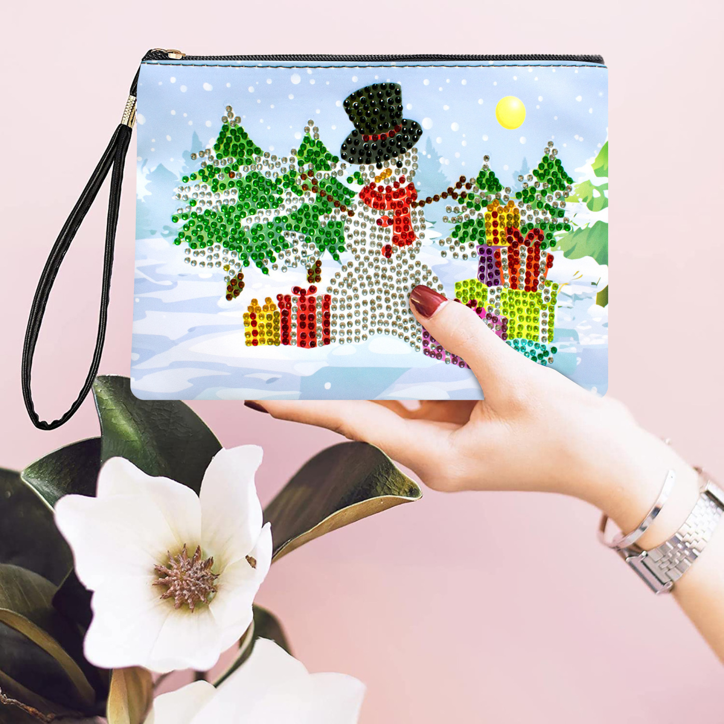 Cross Mirror Exclusive 5D DIY Diamond Painting Handbag Makeup Bag, Christmas Style Handmade Diamond Art Craft Bag