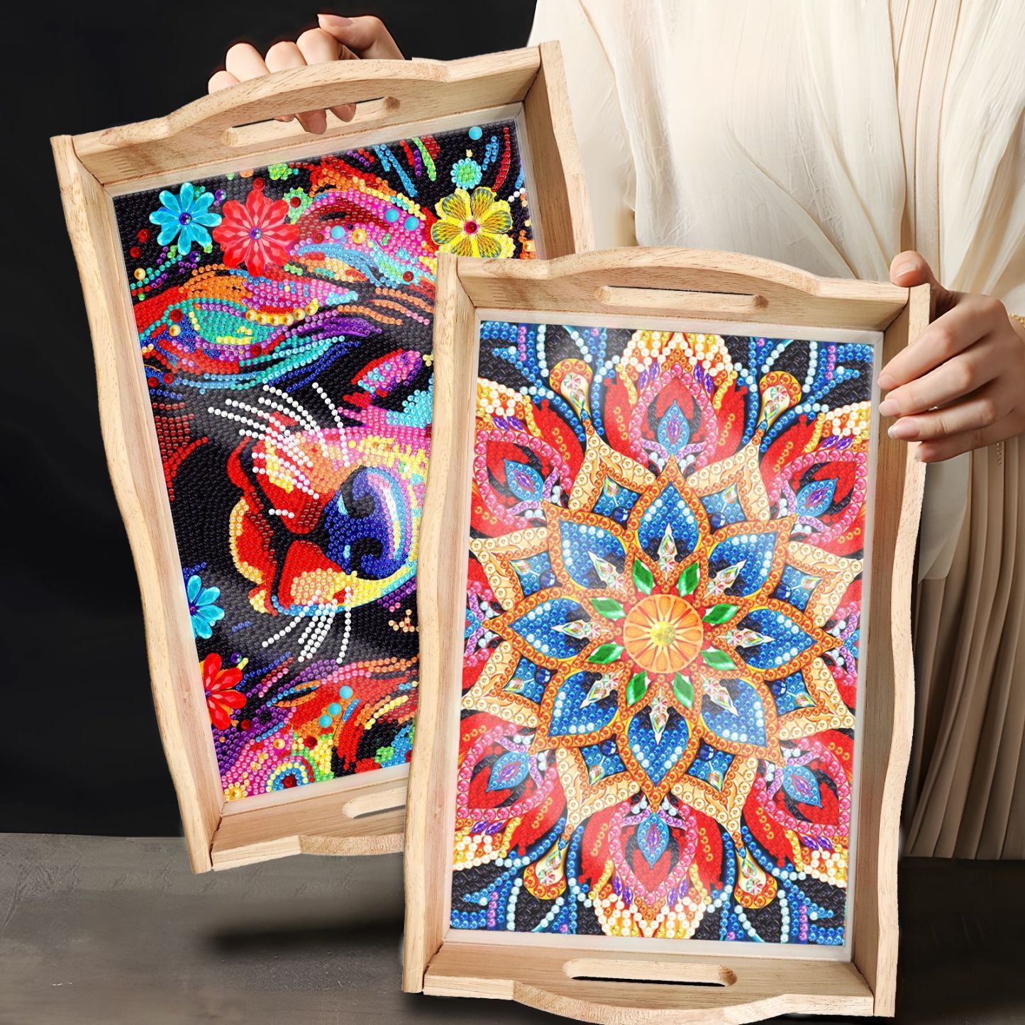 New Diamond Painting Plate DIY Handmade Square Wooden Tray Animal Mandala Diamond Stickers Wholesale Available
