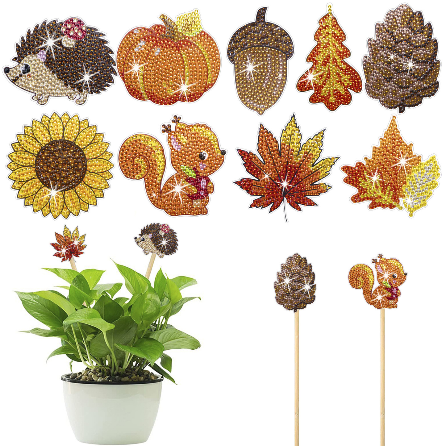 8 DIY Diamond Painting Simulation Squirrel Diamond Stickers Squirrel Flower Arrangement Pottery Decoration Stick in Stock Set
