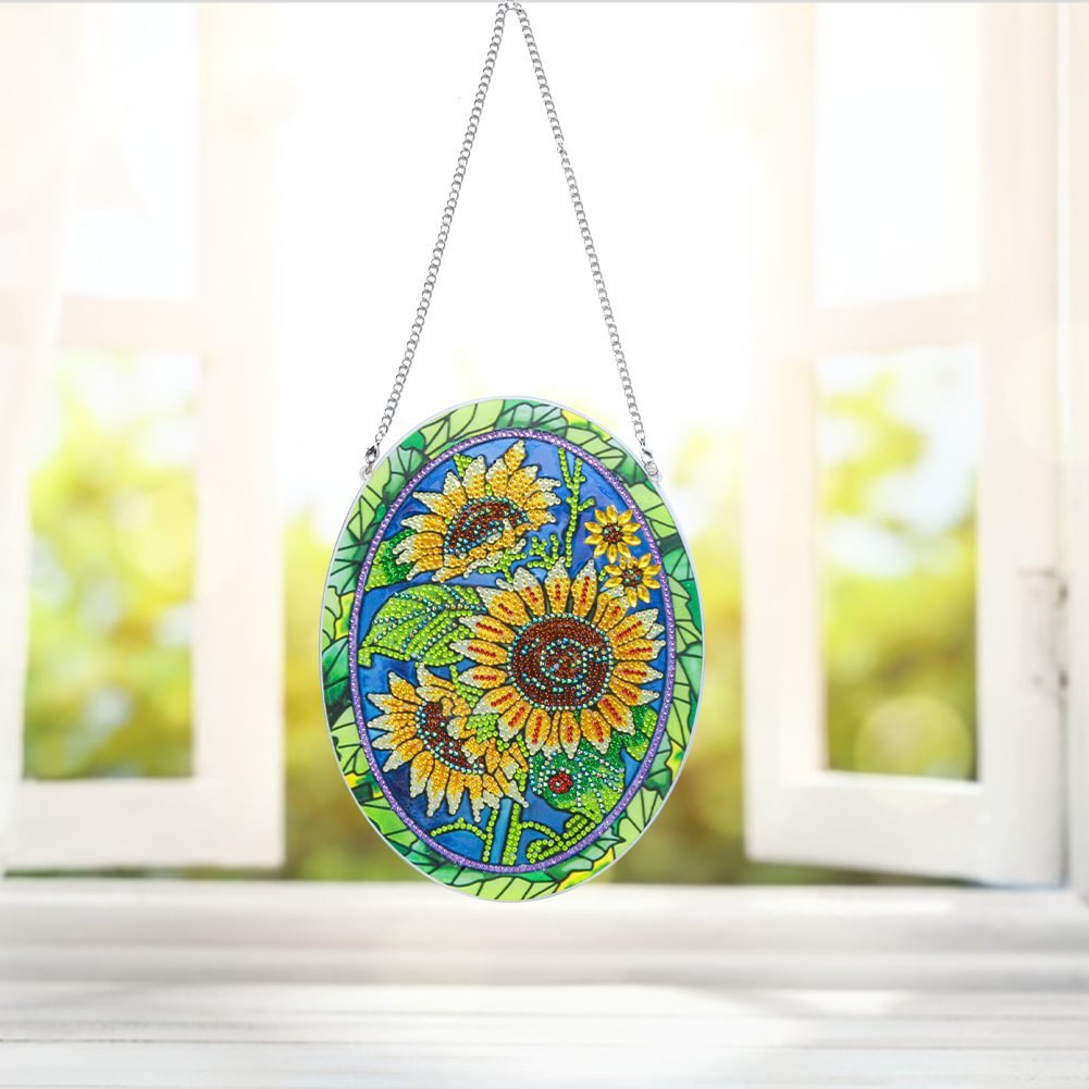 Cross Mirror Independent Station 1 Diamond Painting Hanging Decoration Sunflower Pendant Creative Door Number Hanging Painting Wall Decoration Painting DIY
