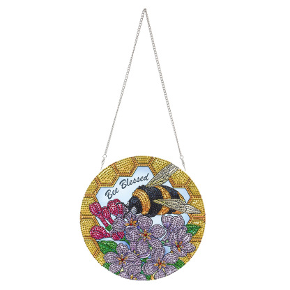 Cross mirror independent station with bee flower pattern, DIY diamond drawing doorplate single-sided acrylic material handicraft