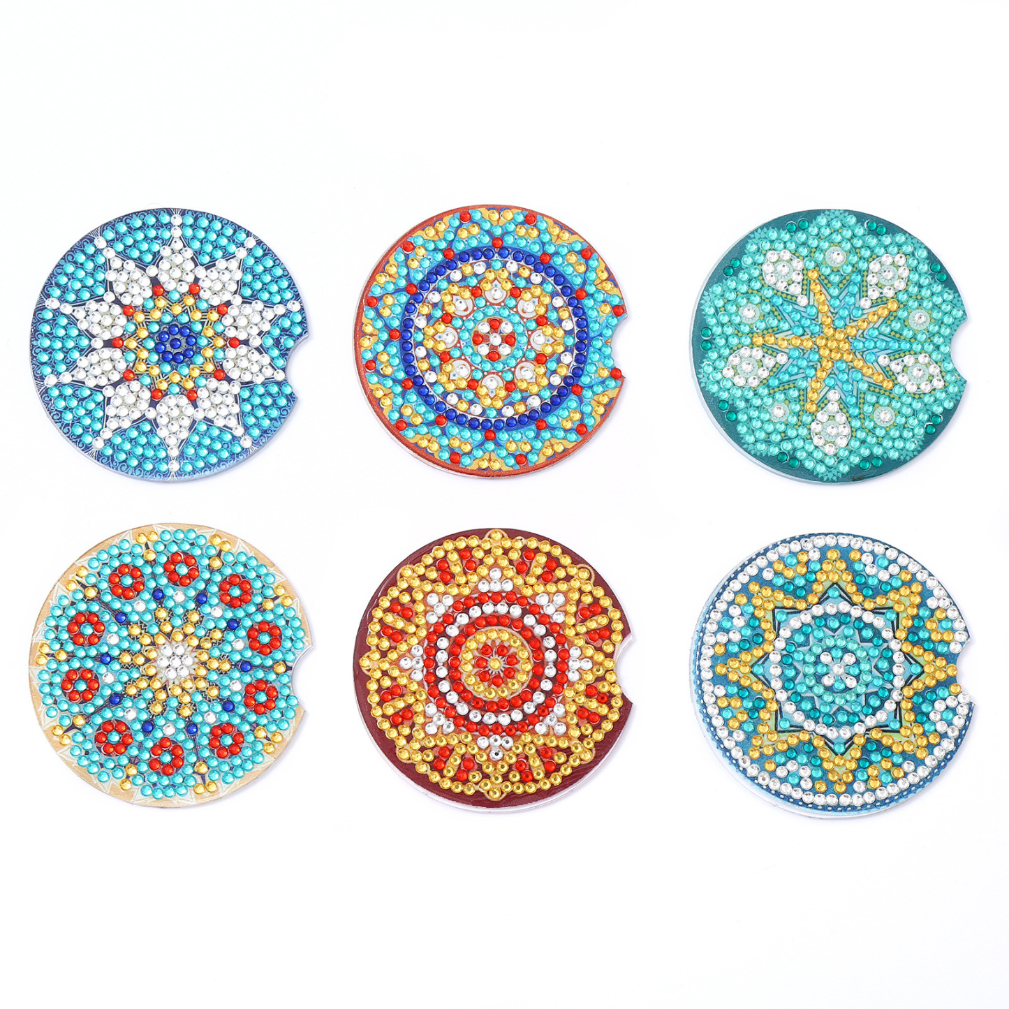 Cross mirror TEMU 6-piece DIY crystal diamond painted mandala pattern acrylic single-sided coaster with cork pad