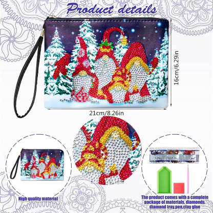 1 piece of 5D DIY diamond painted handbag makeup bag, Christmas themed handmade diamond art craft bag